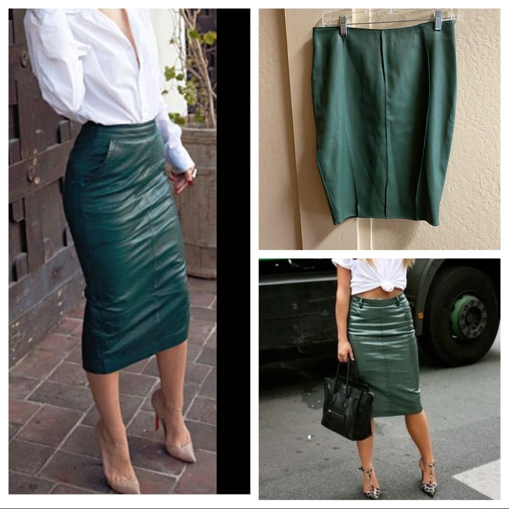 As of DF green leather and silk skirt